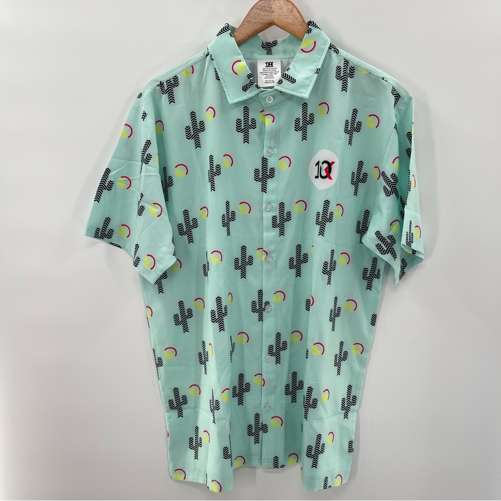 10X Cactus Button Down Golf Shirt Size Medium